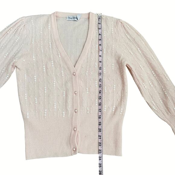 Vtg Marisa Christina Sweater Set Women M Angora Lambswool Beaded Cardigan Pink - Picture 9 of 11